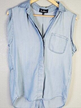 Sam Edelman Chambray Sleeveless Shirt Small Relaxed High Low Split Back